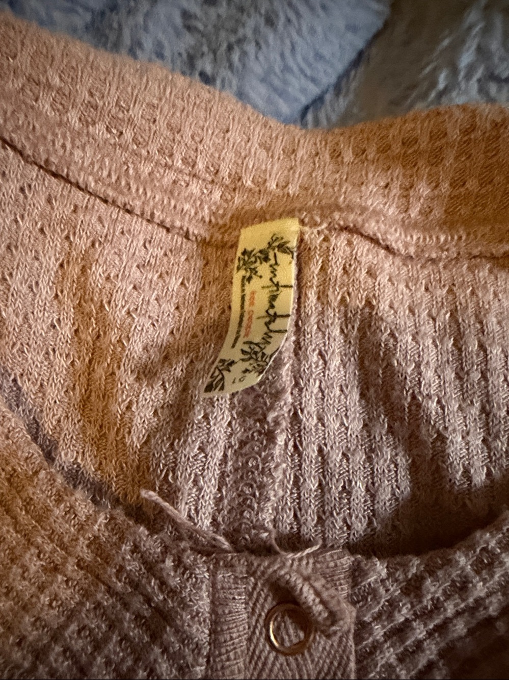 Free People Waffle-Knit Button-Front Top in Dusty Rose - Picture 2 of 2